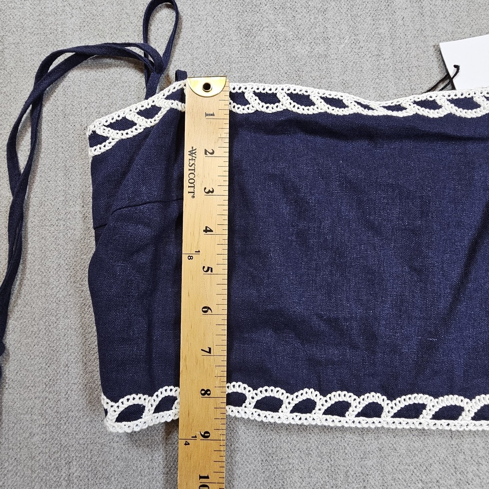 Christian Lacroix Cropped Top Women's Medium Navy Linen Lace Trim Tie Sleeveless - Picture 3 of 11
